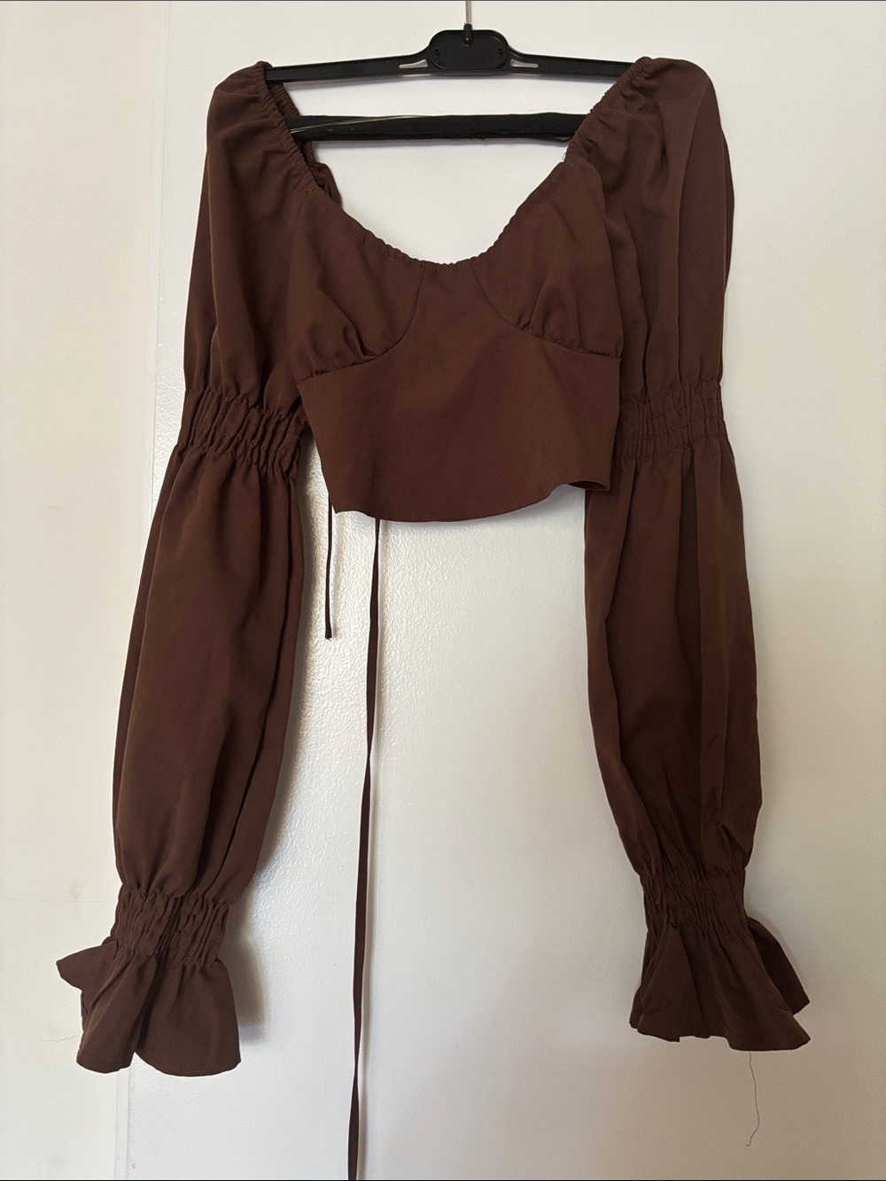 SHEIN Chocolate Brown Puff-Sleeve Cropped Top